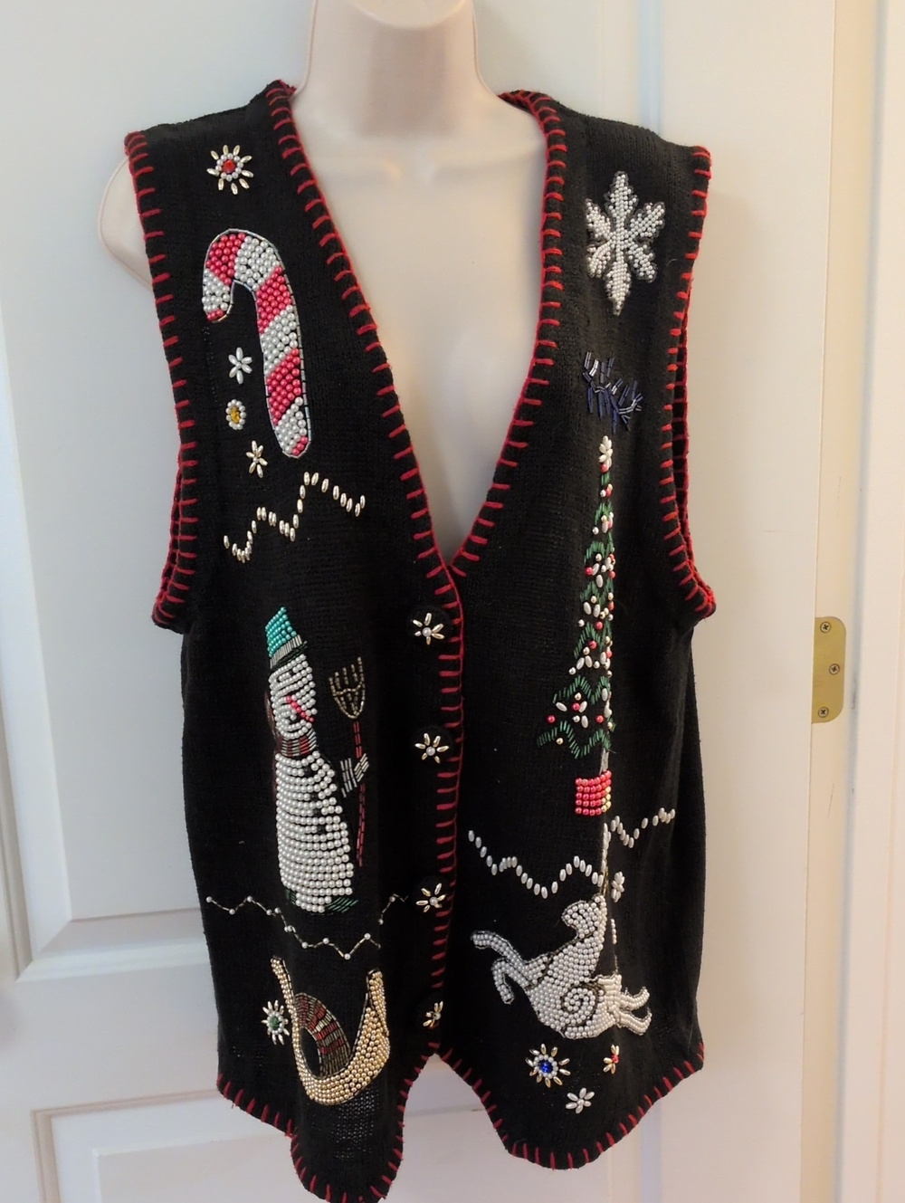 Vintage Victoria Harbour Beaded Christmas Sweater Vest